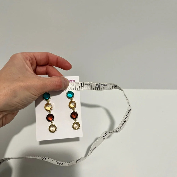 Petit Moments Revolve Post Back Gold Tone Quadruple Gem Dangly Earrings - Picture 4 of 6
